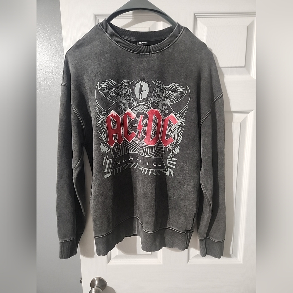 AC/DC Gray Crewneck Sweater with Graphic Design